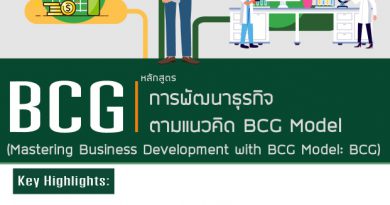 ขอเชิญชวนเข้าร่วมอบรมหลักสูตรการพัฒนาธุรกิจตามโมเดลเศรษฐกิจ BCG (Mastering Business Development with BCG Economy Model)