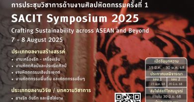 ประชาสัมพันธ์งาน SACIT Symposium 2025 การประชุมวิชาการระดับชาติด้านงานศิลปหัตถกรรม SACIT Symposium 2025 ภายใต้แนวคิด “Crafting Sustainability across ASEAN and Beyond”